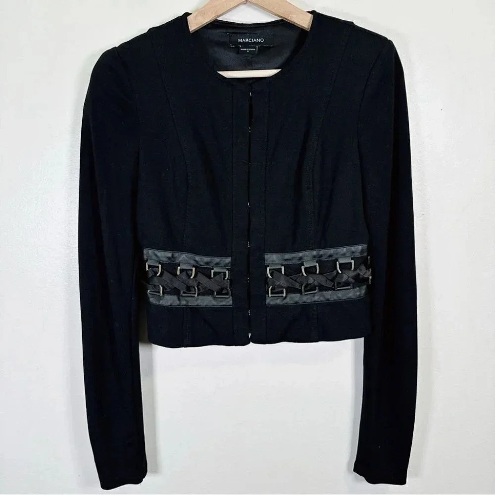 Marciano Twisted Belt Cropped Blazer Hook Eye Blazer